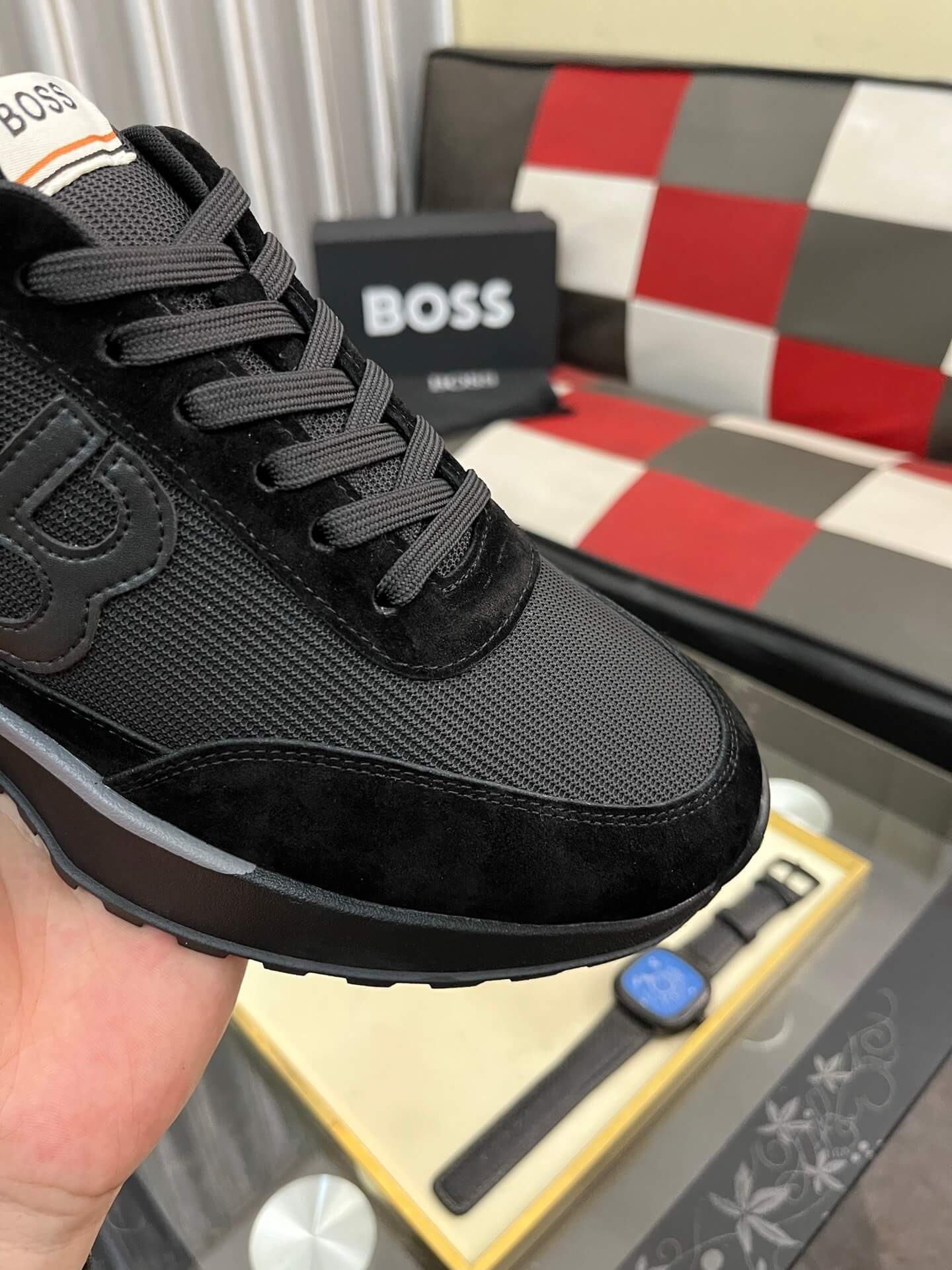 BOSS Men's Zayn Low Profile Trainer - Black Suede 7 Boss Zayn Low Black Profile Suede Leather Tone Sneaker