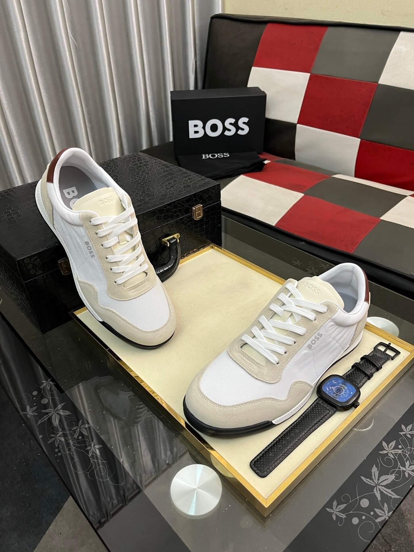BOSS Sneaker - Zayn Low Profile - Cream Suede-White 1 Boss Zayn Low Profile Suede Leather Tone Sneaker