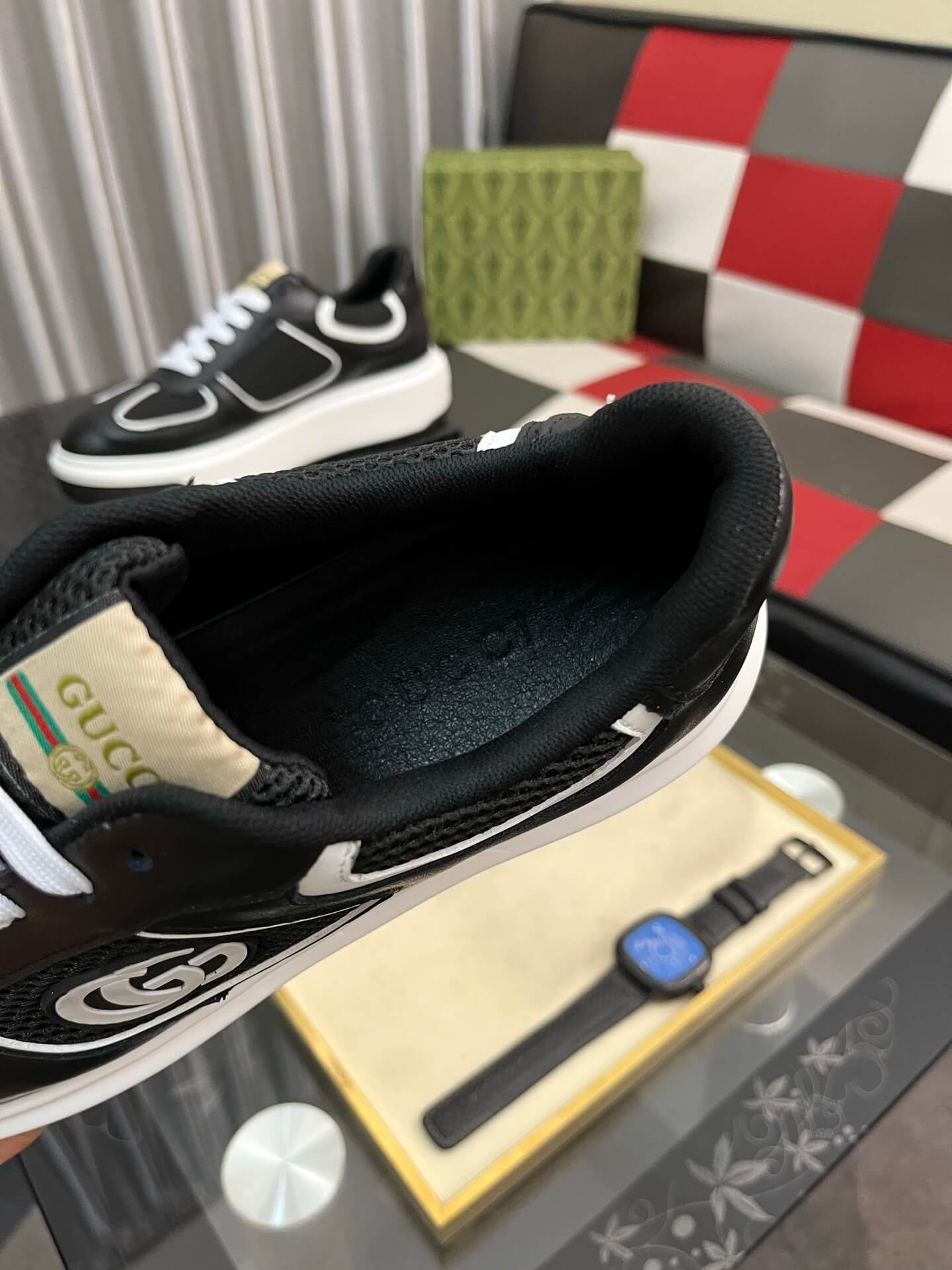 Gucci Men's Sneaker - Interlocking G Chunky - Black Leather Low-Top 9 Gucci GG Chunky Men's Black And White Low Top Sneakers.