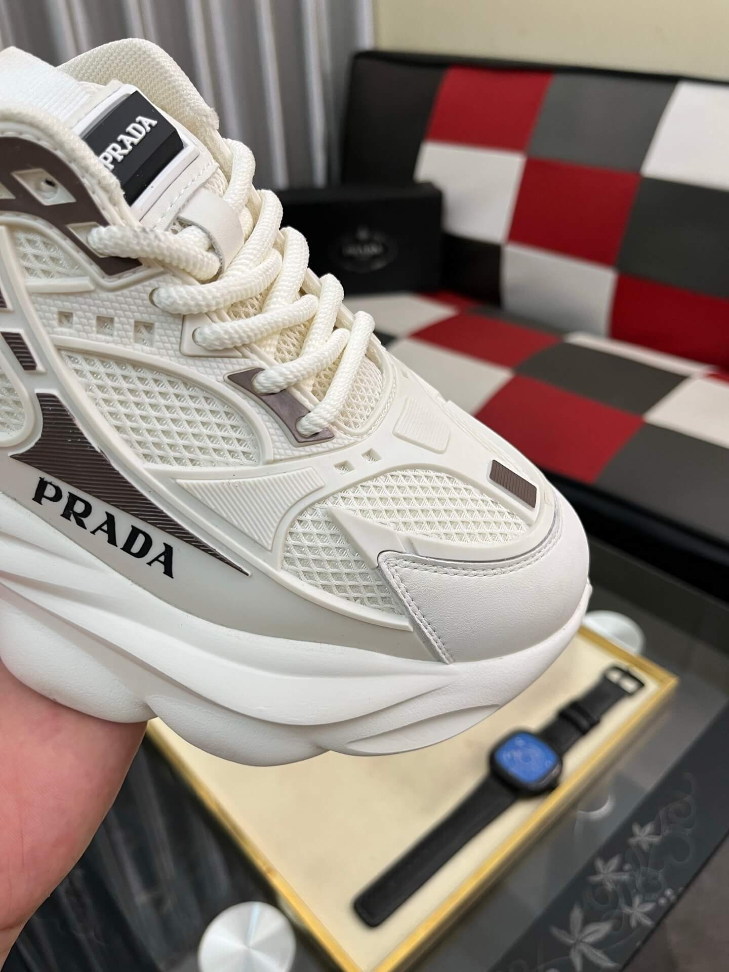 Prada 2025 S/S Chunky Sneakers White 6 Prada Men's Casual Sports Shoes.