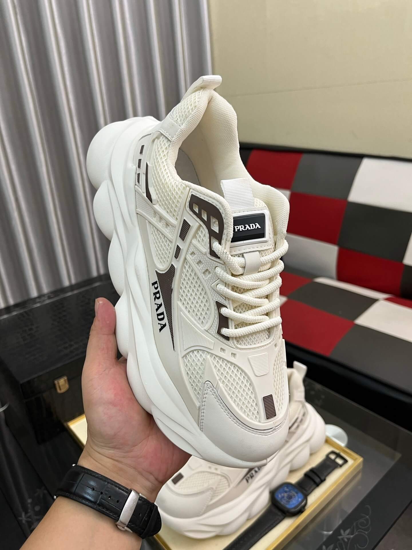 Prada 2025 S/S Chunky Sneakers White 7 Prada Men's Casual Sports Shoes.