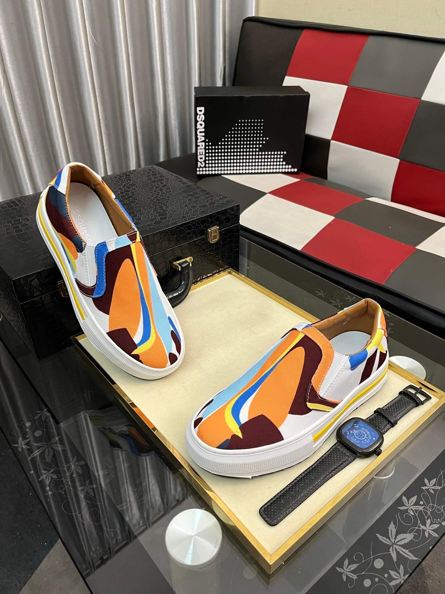 DSQUARED2 Slip-On - Pop Tux Abstract Print - Multi-Color Canvas 1 DSQUARED2 Pop Tux Slip-on Sneakers
