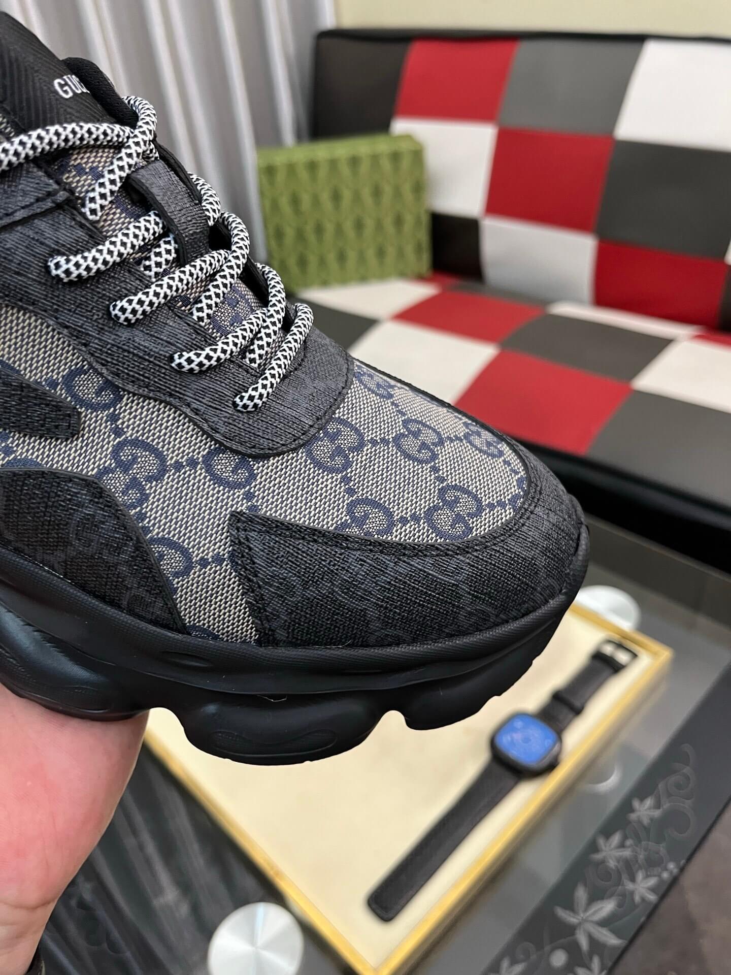 Gucci Sneaker - GG Rhyton - Black Monogram Mesh - Chunky Runner 7 Gucci GG Rhyton sneakers.