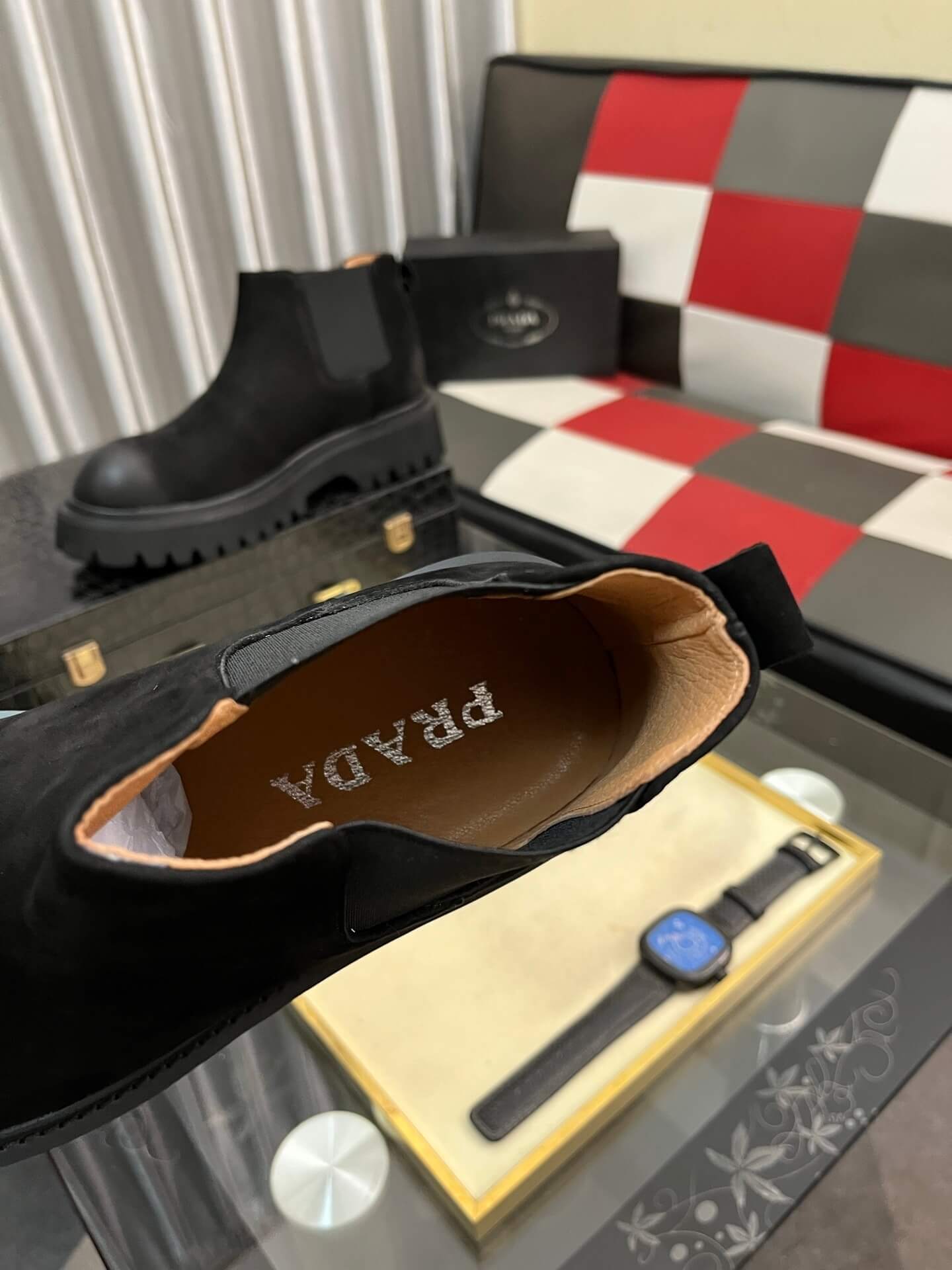 Prada Boot - Black Suede - Lug Sole Chelsea Boot 5 Prada Tod's men's shoes