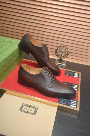 _Brown- leather -Gucci -men's -formal- lace-up -derby (5) Brown leather Gucci men's formal lace-up derby