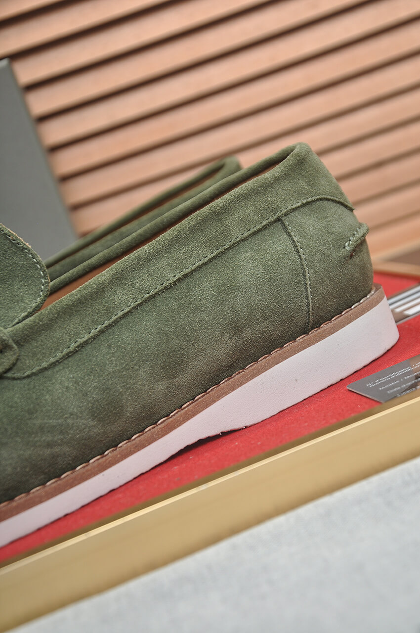 Brunello Cucinelli Olive Green Suede Penny Loafers 4 Brunello Cucinelli Flex Suede Penny Loafers