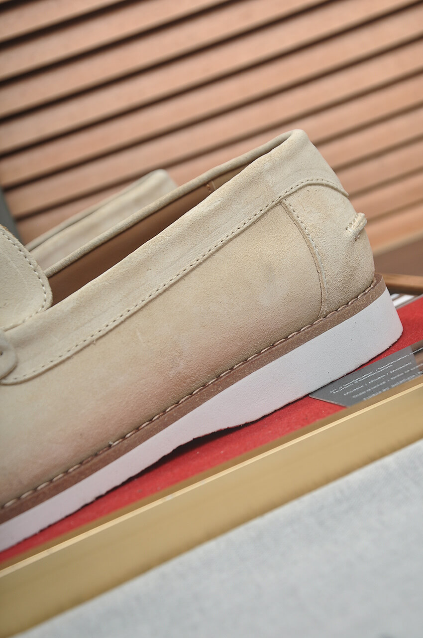 Brunello Cucinelli Suede Penny Loafers Off-White 2 Brunello Cucinelli Flex Suede Penny Loafers