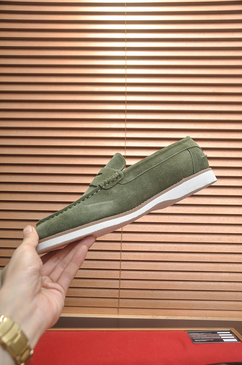 Brunello Cucinelli Olive Green Suede Penny Loafers 8 Brunello Cucinelli Flex Suede Penny Loafers