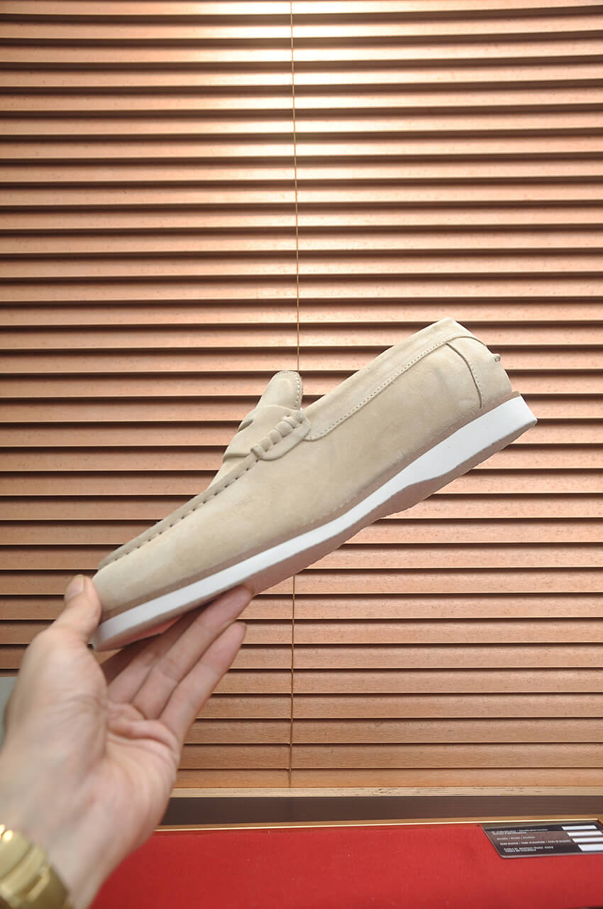 Brunello Cucinelli Suede Penny Loafers Off-White 6 Brunello Cucinelli Flex Suede Penny Loafers