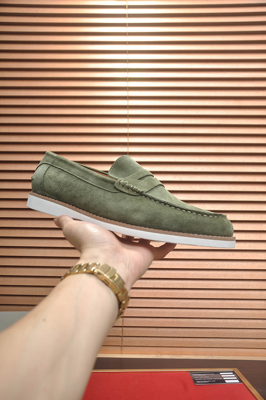 Brunello Cucinelli Olive Green Suede Penny Loafers 9 Brunello Cucinelli Flex Suede Penny Loafers