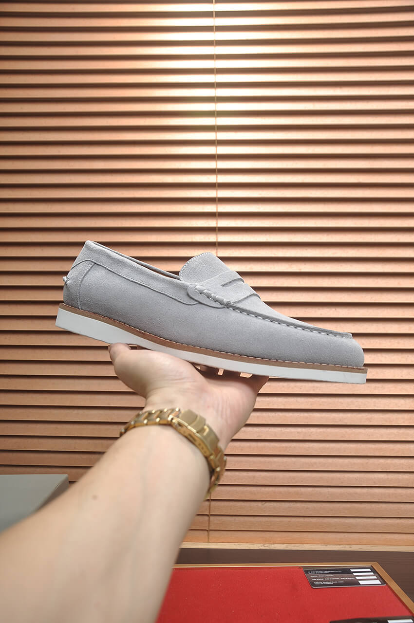 Brunello Cucinelli Suede Penny Loafers Light Gray 5 Brunello Cucinelli Flex Suede Penny Loafers