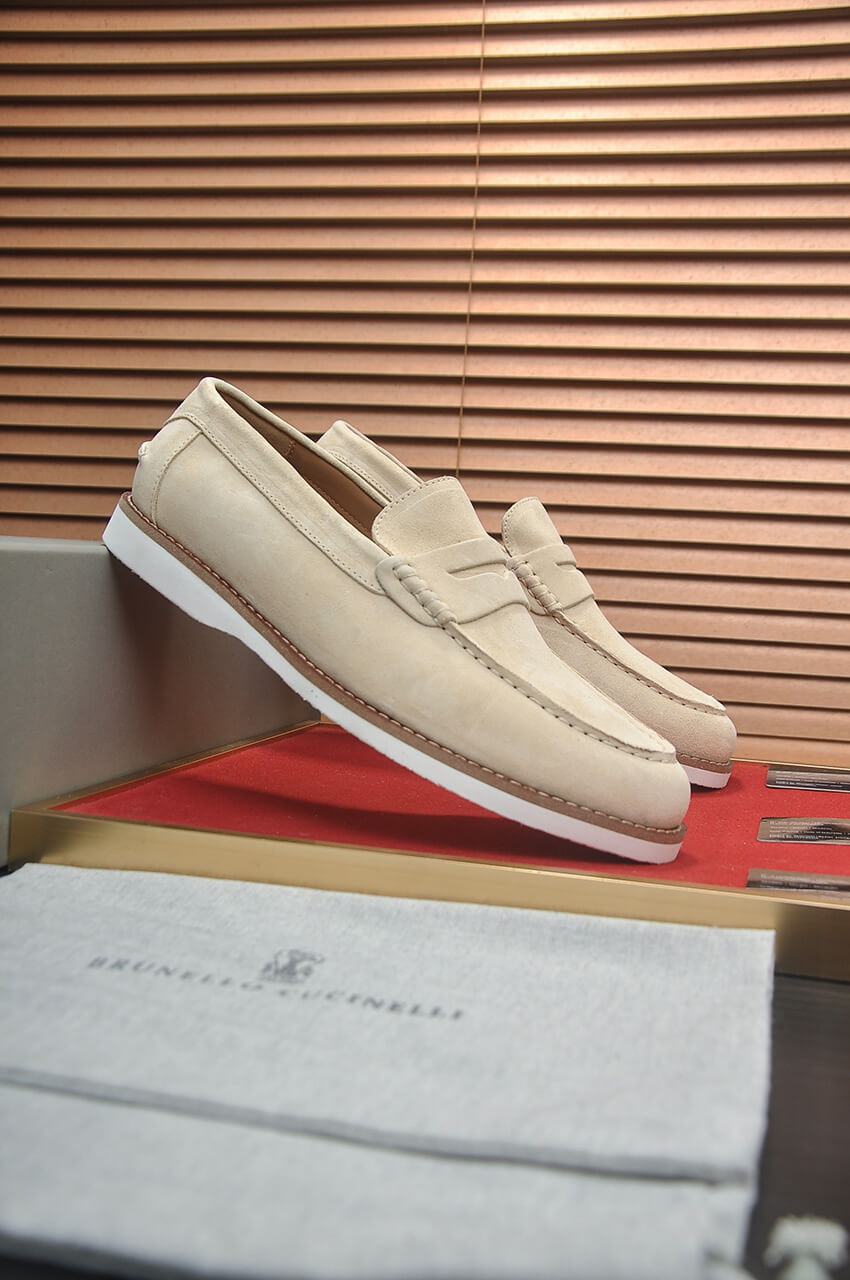 Brunello Cucinelli Suede Penny Loafers Off-White 3 Brunello Cucinelli Flex Suede Penny Loafers