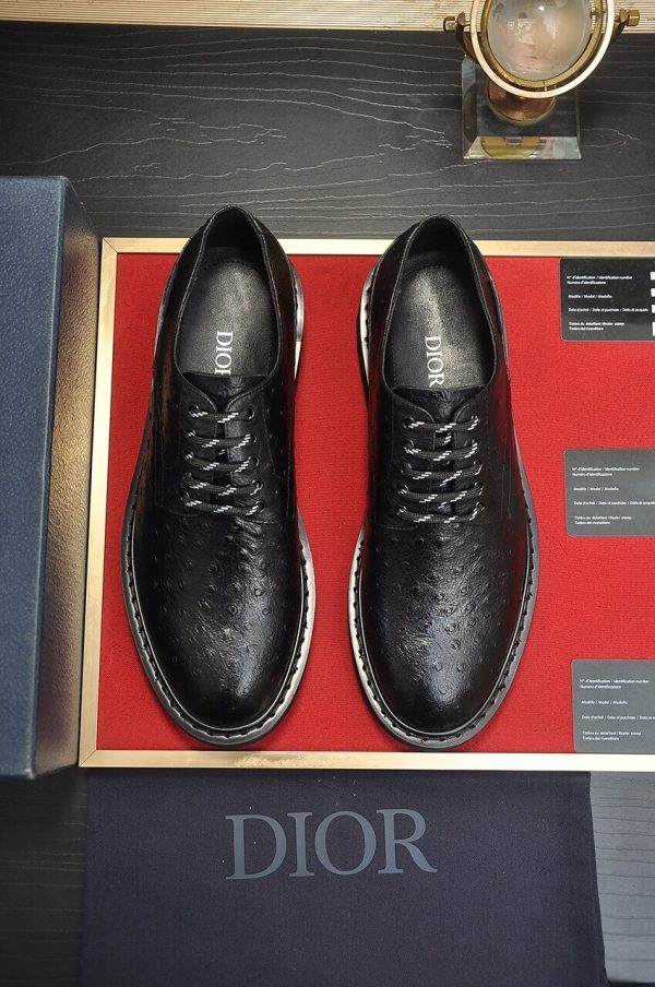 Dior men's derby shoes in tan ostrich-print leather.