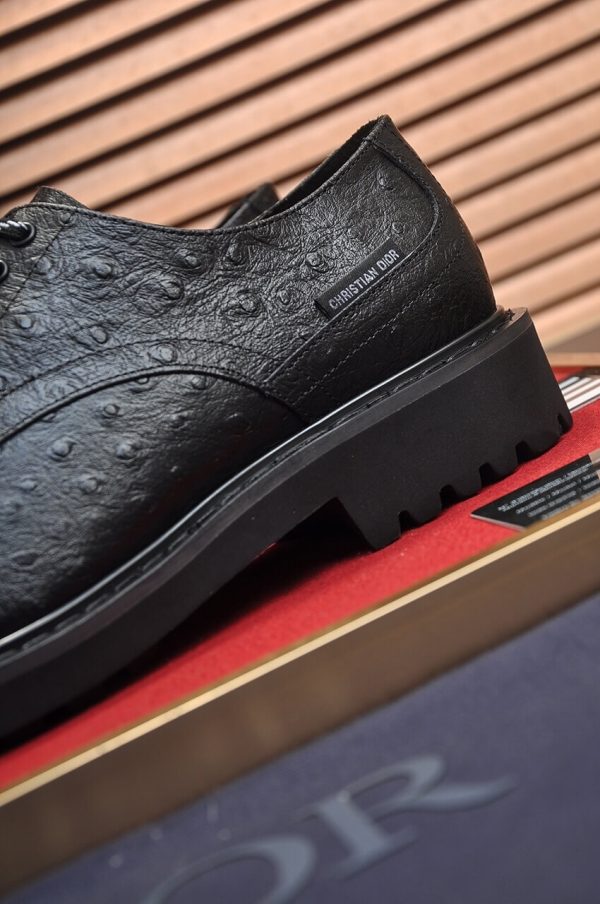 Dior men's derby shoes in tan ostrich-print leather.