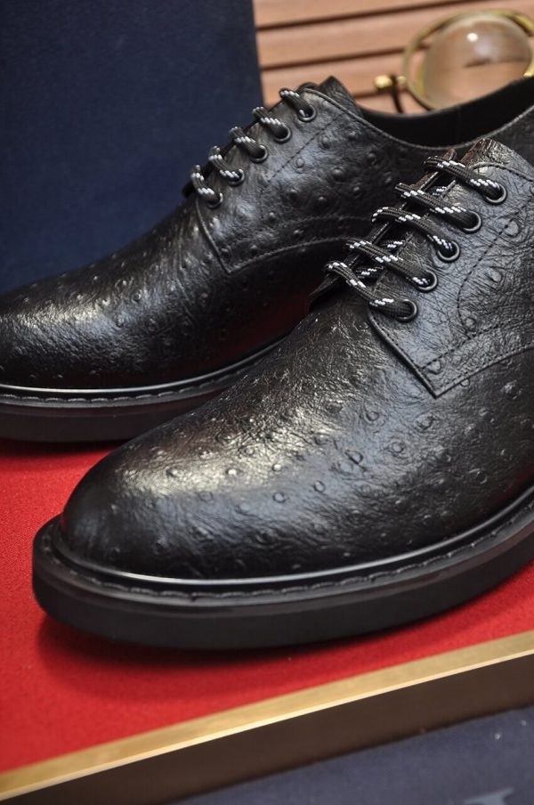 Dior men's derby shoes in tan ostrich-print leather.