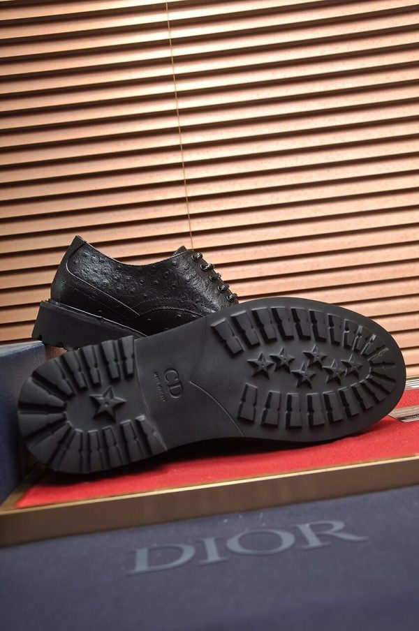 Dior men's derby shoes in tan ostrich-print leather.