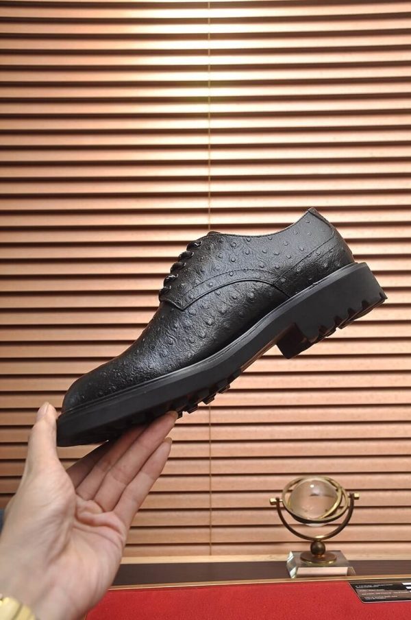 Dior men's derby shoes in tan ostrich-print leather.