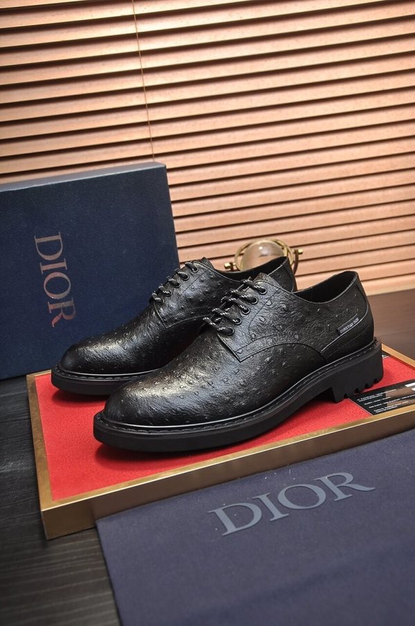 Dior men's derby shoes in tan ostrich-print leather.