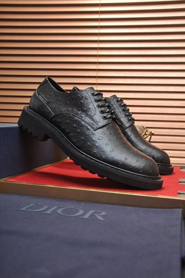 Dior men's derby shoes in tan ostrich-print leather.