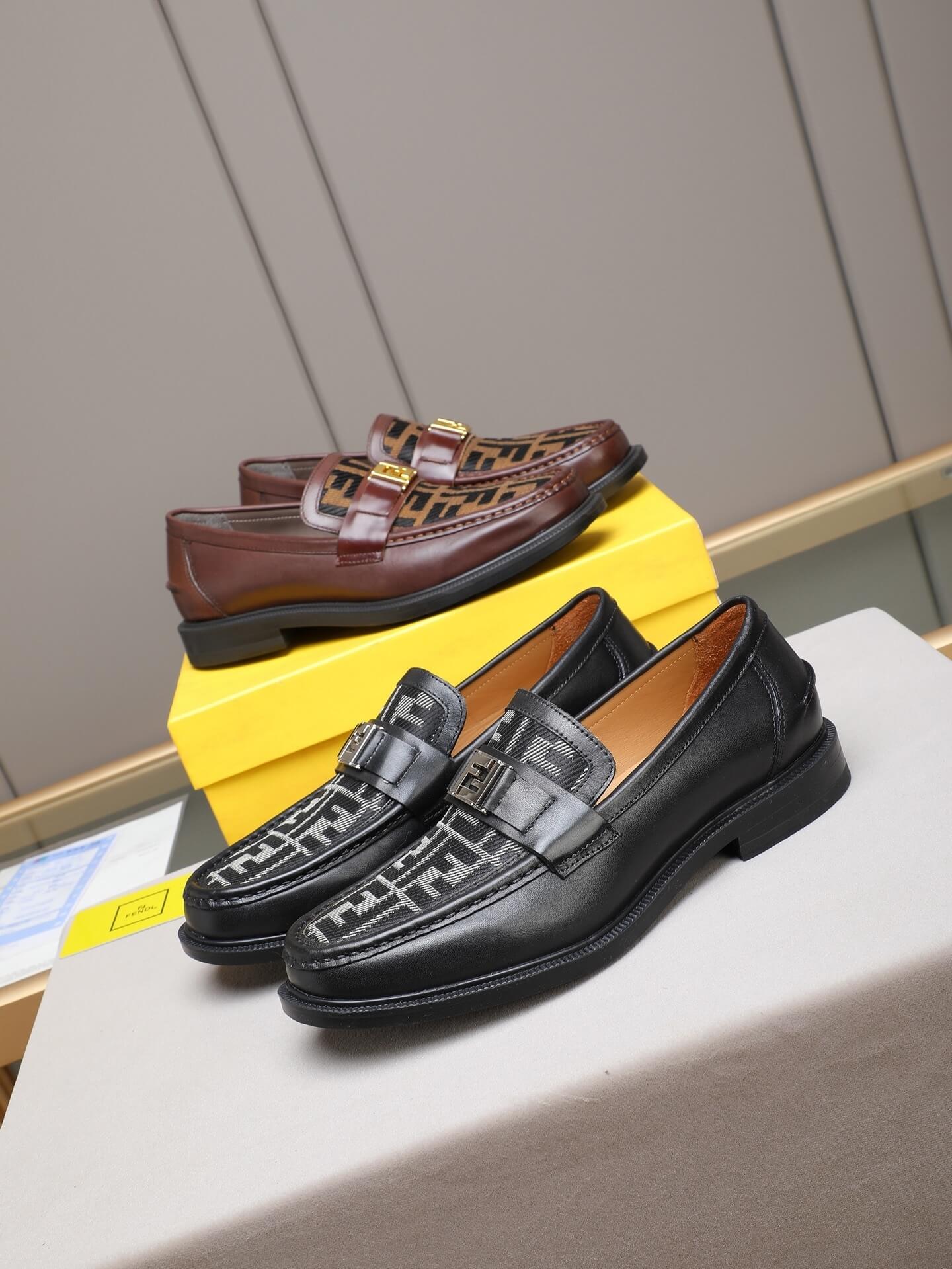 Fendi O'Lock Loafers Brown 10 Fendi O'Lock loafers FF jacquard fabric insert.