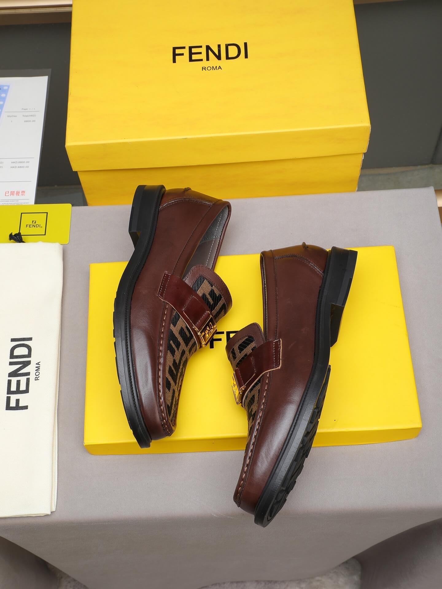 Fendi O'Lock Loafers Brown 8 Fendi O'Lock loafers FF jacquard fabric insert.