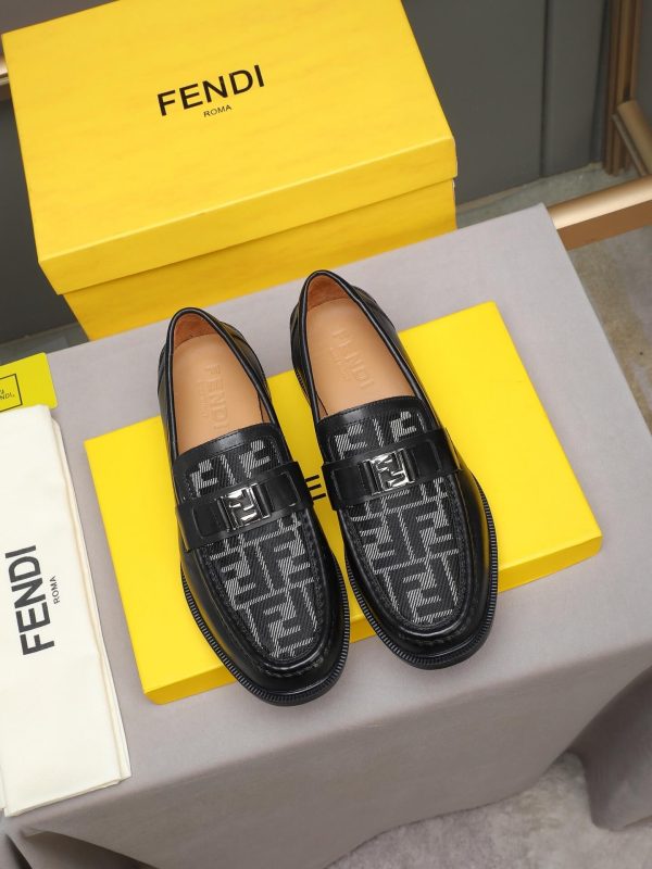 Fendi O'Lock loafers FF jacquard fabric insert.