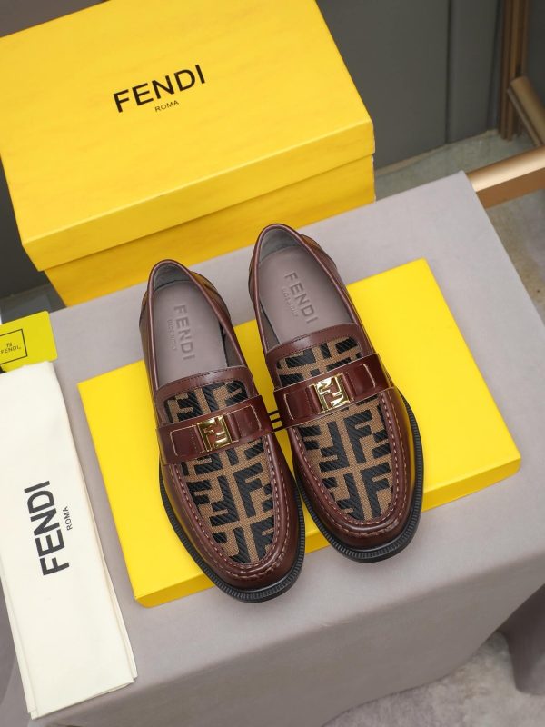 Fendi O'Lock loafers FF jacquard fabric insert.