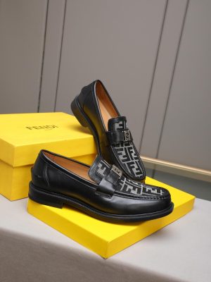 Fendi O'Lock loafers FF jacquard fabric insert.