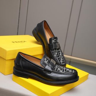 Fendi O'Lock loafers FF jacquard fabric insert.