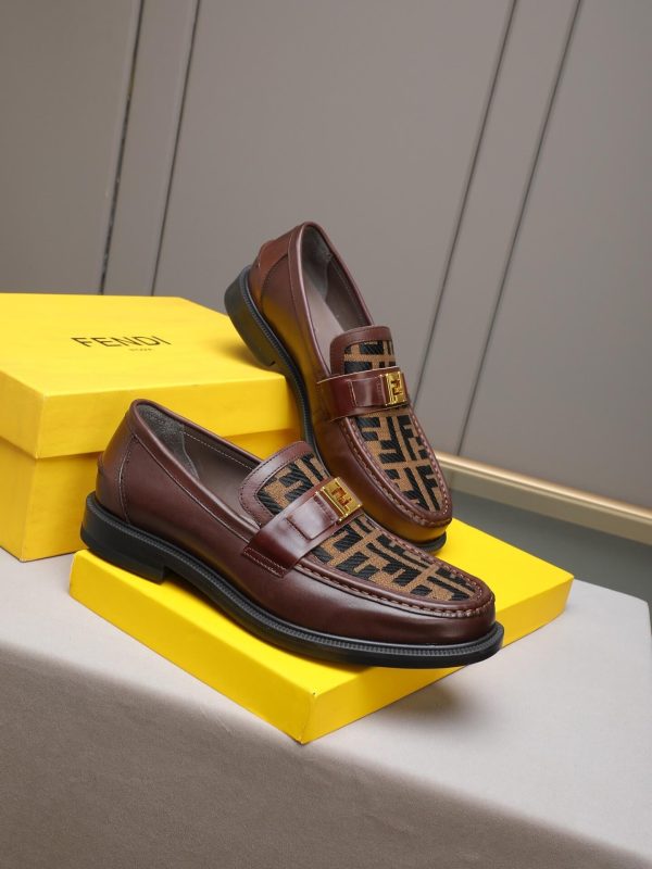 Fendi O'Lock loafers FF jacquard fabric insert.