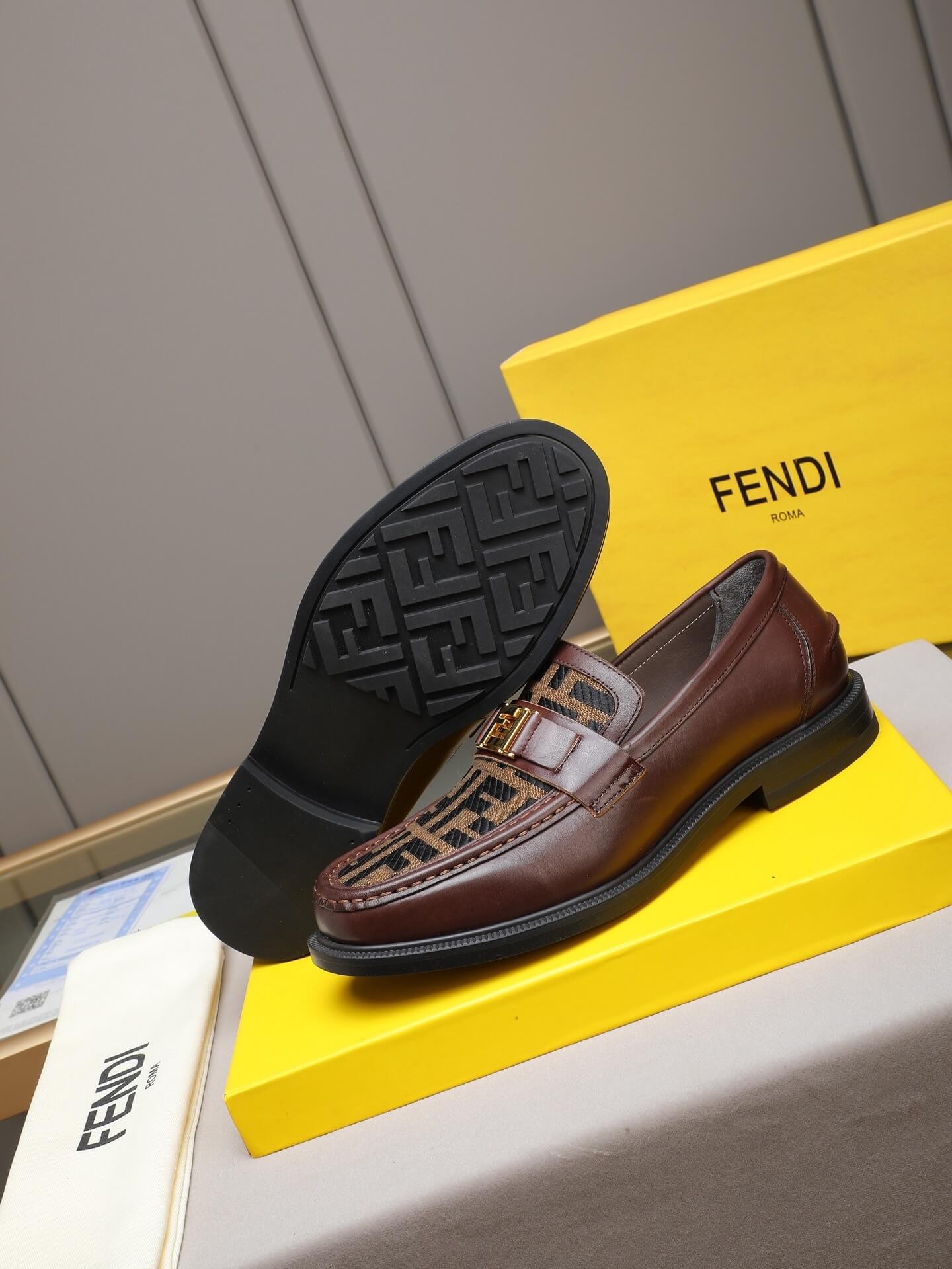 Fendi O'Lock Loafers Brown 4 Fendi O'Lock loafers FF jacquard fabric insert.