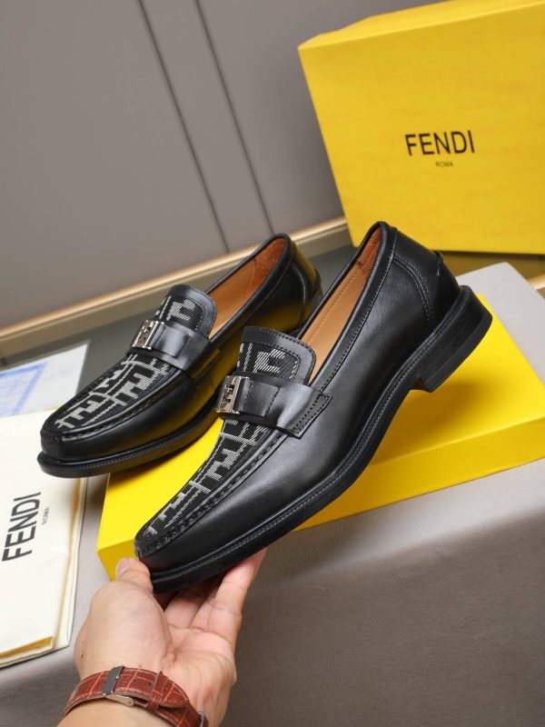 Fendi O'Lock loafers FF jacquard fabric insert.