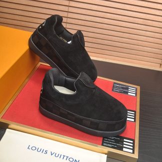 Louis Vuitton LV Yeti Slip-On shoes in black suede.