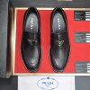 Prada Chocolate brushed leather loafers.