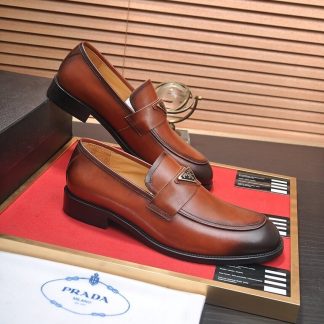 Prada Chocolate brushed leather loafers.