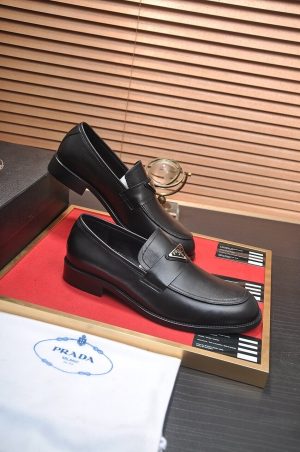 Prada -Chocolate -brushed -leather -loafers. (5) Prada Chocolate brushed leather loafers.