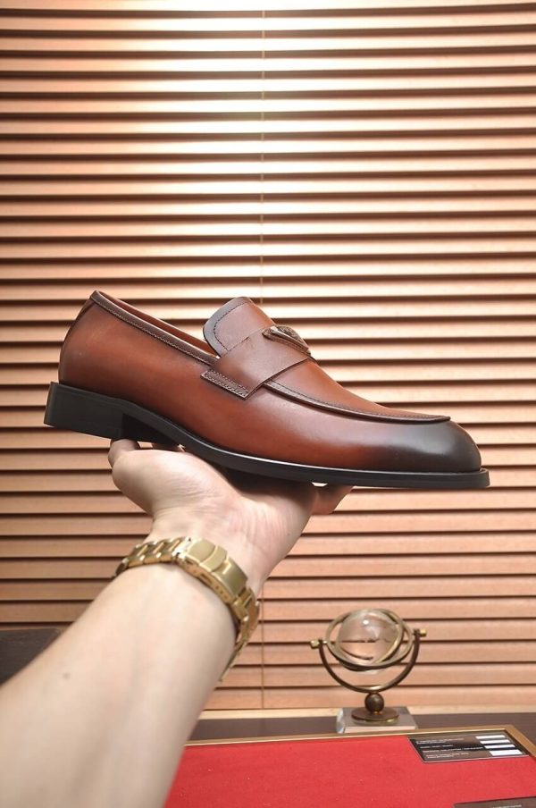 Prada Chocolate brushed leather loafers.