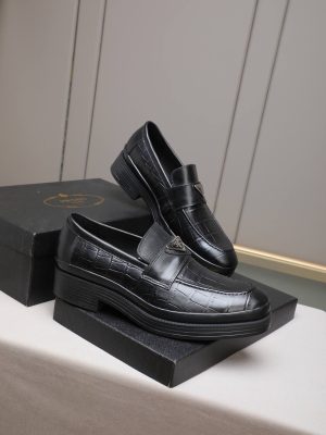_Prada- black -brushed- leather -loafers. (7) Prada black brushed leather loafers.