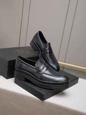 Prada- black -brushed- leather -loafers. (7) black Prada brushed leather loafers.