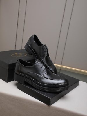 Prada- black -leather- lace-up -derby- shoes. (9) Prada black leather lace-up derby shoes.