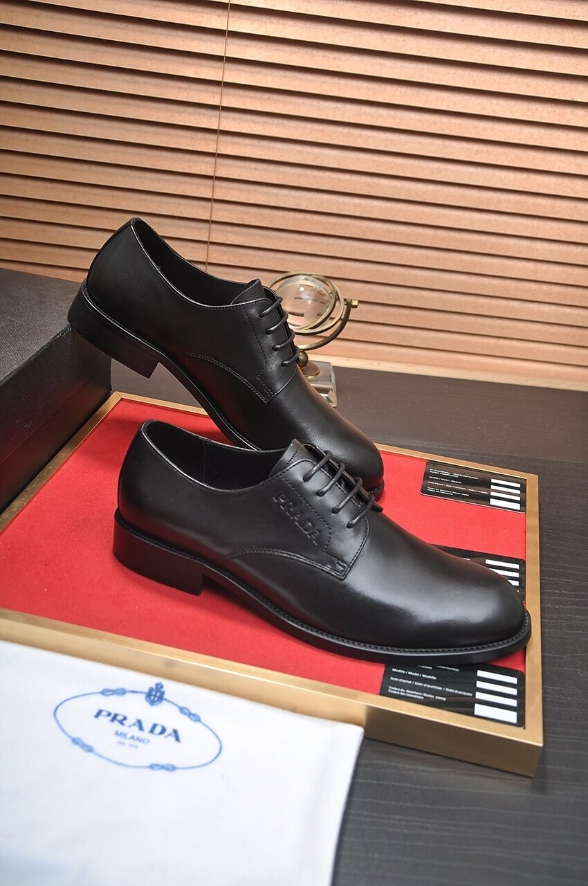 Prada men's black leather lace-up derby shoes 1 black leather Prada men's oxford dress shoe.