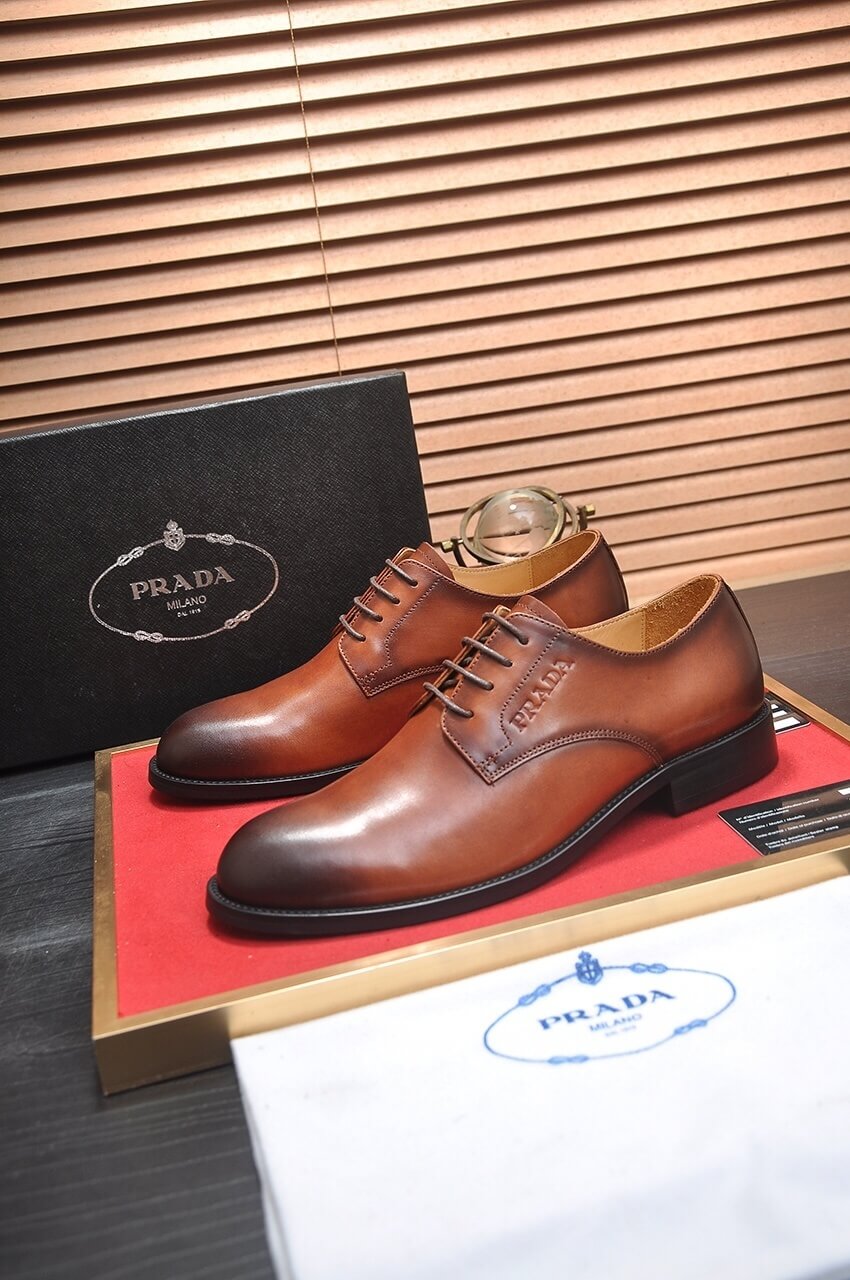 Prada Men's Formal Lace-Up Shoes Chestnut Brown 3 Prada leather men's oxford dress shoe.
