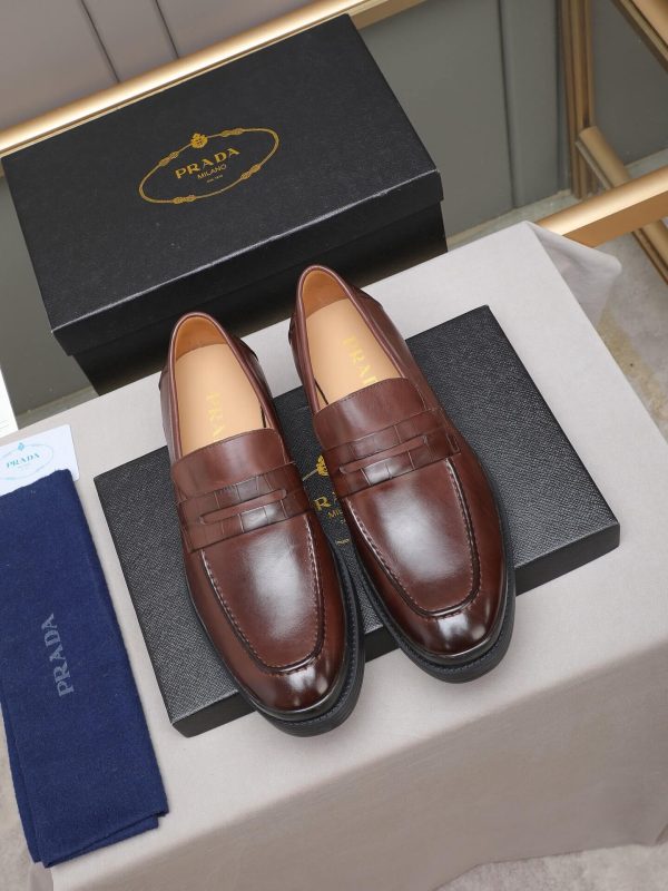 Prada- brushed -leather- loafers. (7) Prada brushed leather loafers.