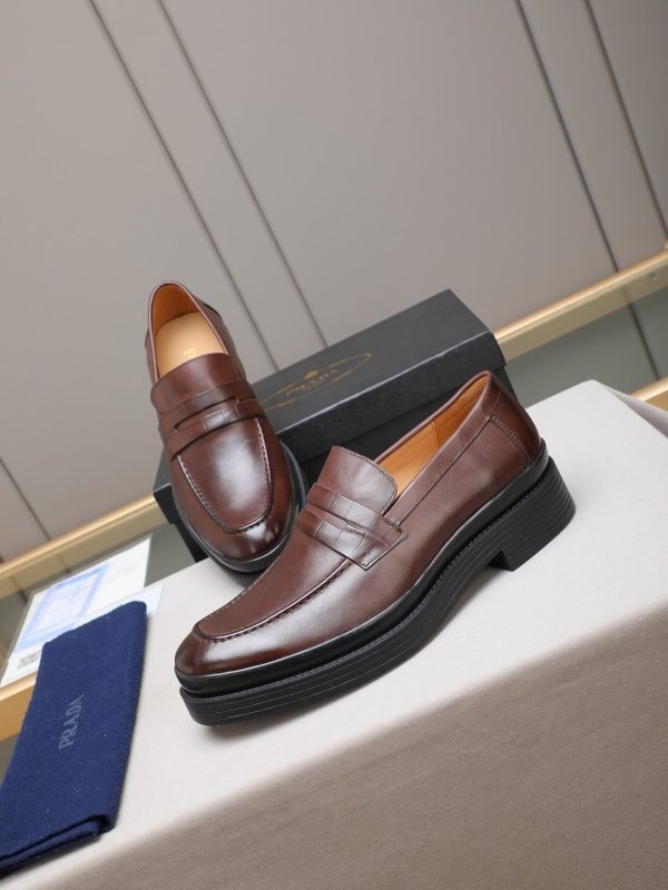 Prada- brushed -leather- loafers. (8) Prada brushed leather loafers.