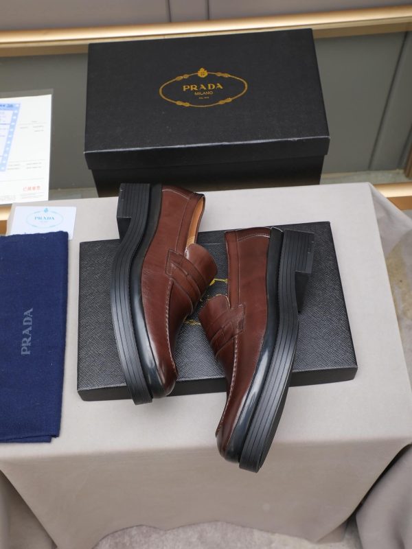 Prada- brushed -leather- loafers. (9) Prada brushed leather loafers.