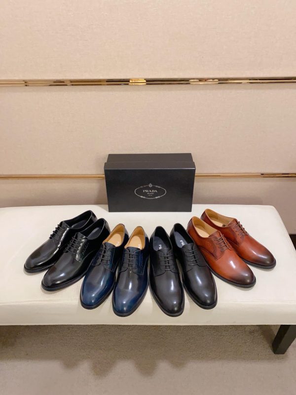 black Prada leather derby dress shoes.