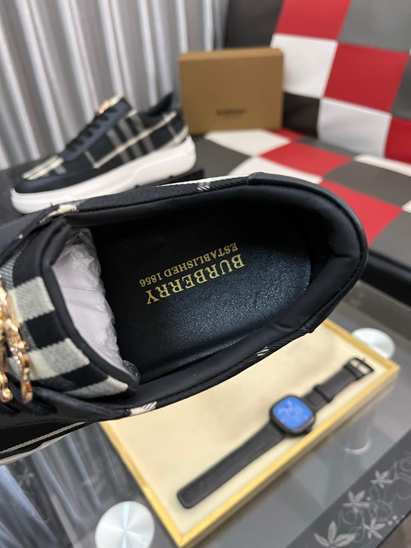 Burberry Terrace Sneaker Leather & Black|White Check Pattern 6 Burberry Leather and Check Terrace Sneakers