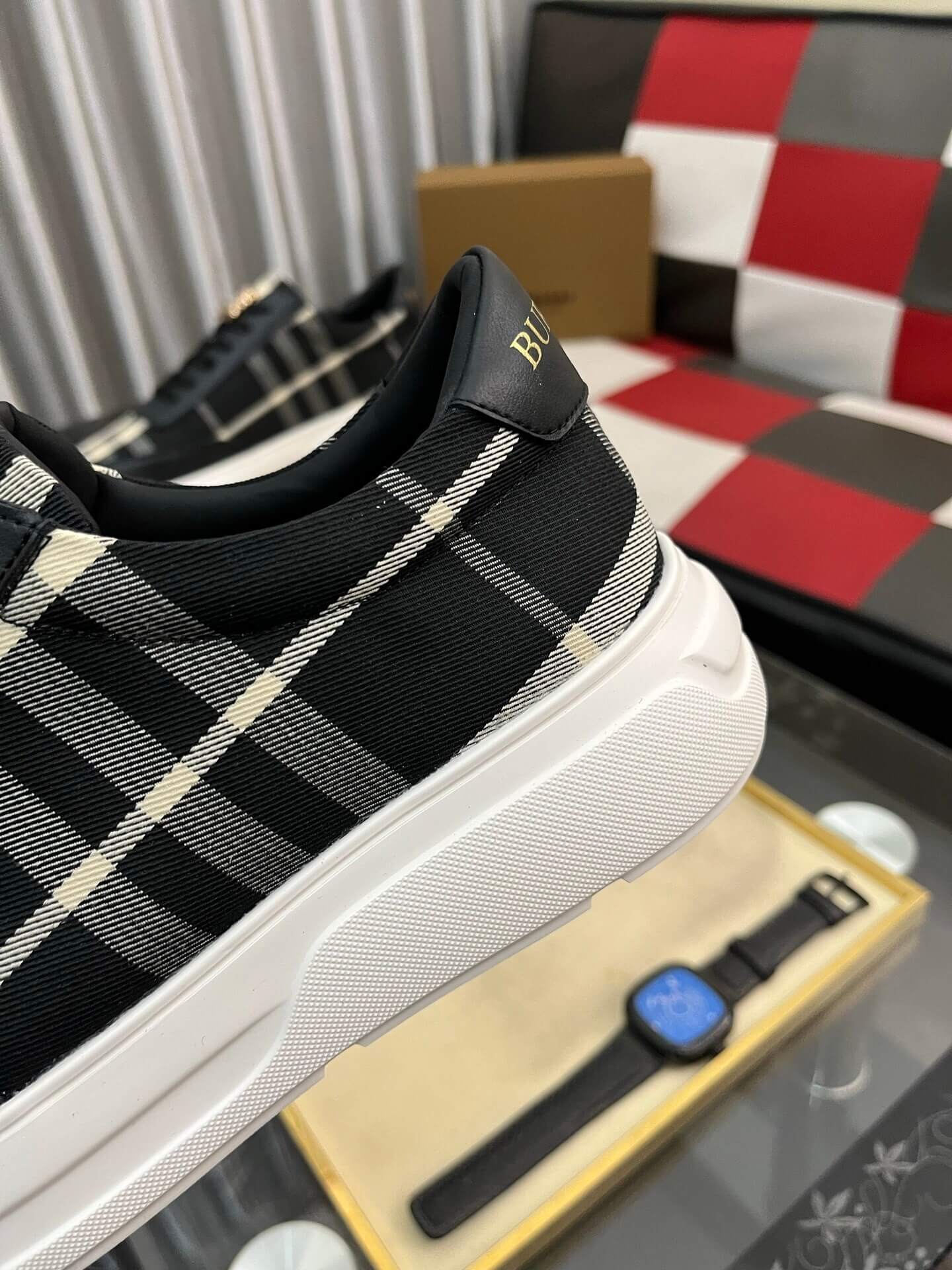 Burberry Terrace Sneaker Leather & Black|White Check Pattern 7 Burberry Leather and Check Terrace Sneakers