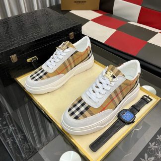 Burberry Leather and Check Terrace Sneakers
