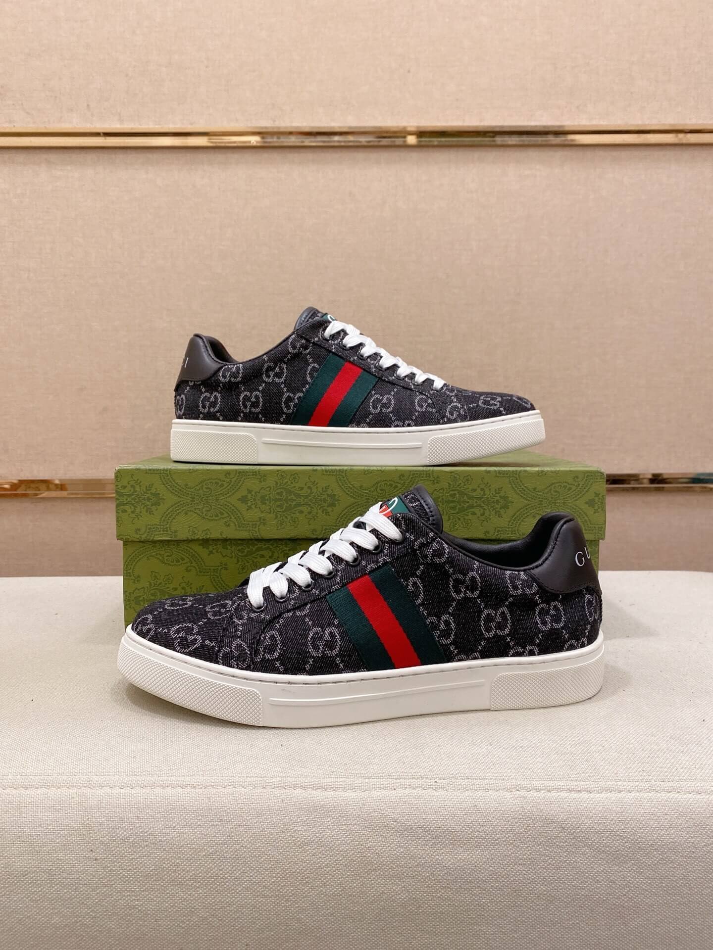 Gucci Ace Sneaker Blue Denim GG Canvas Web Stripe 1 Gucci Ace sneakers in the GG Supreme canvas